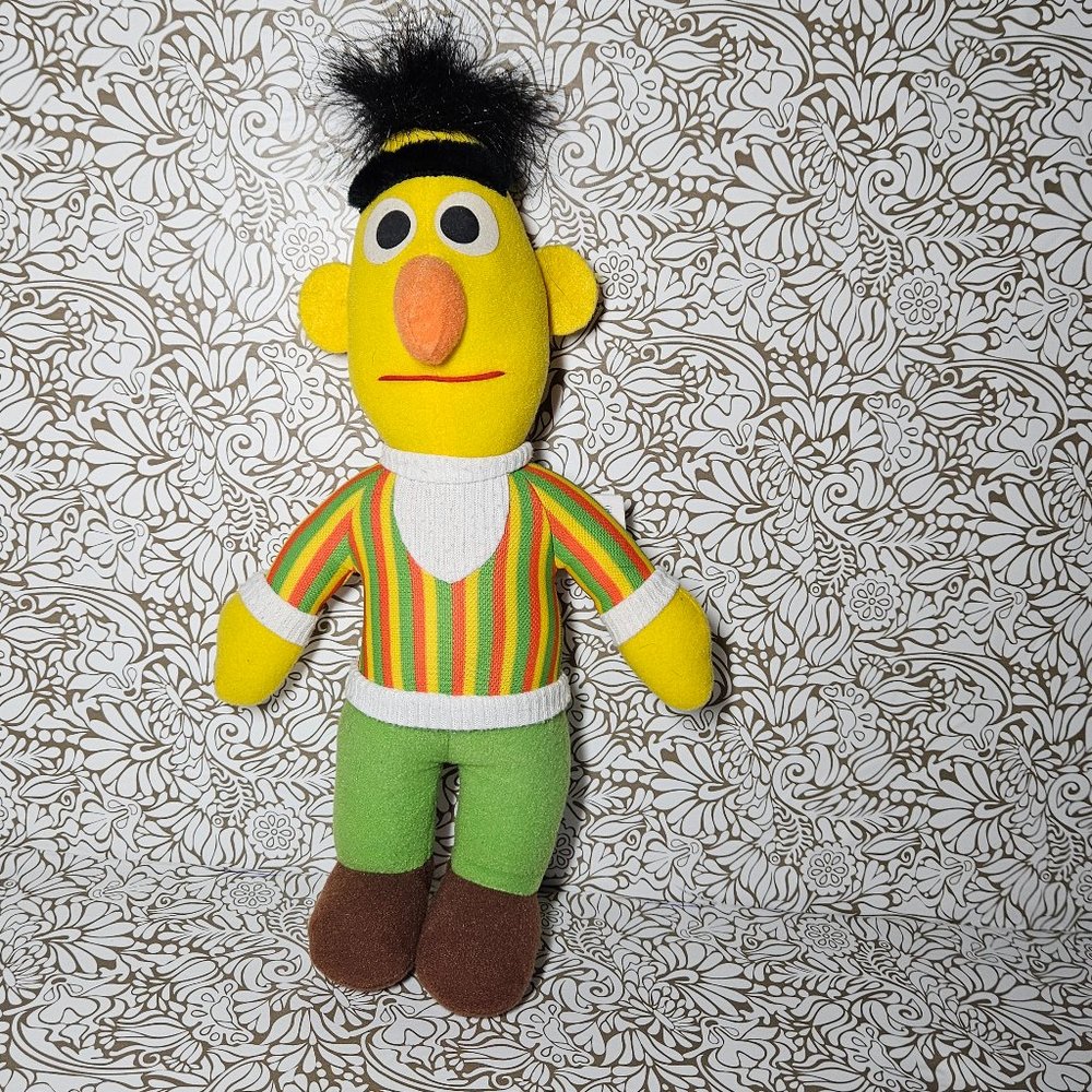 Vintage Bert Muppet Doll Plush Toy Sesame Street 1985 Playskool Hasbro 1980s
